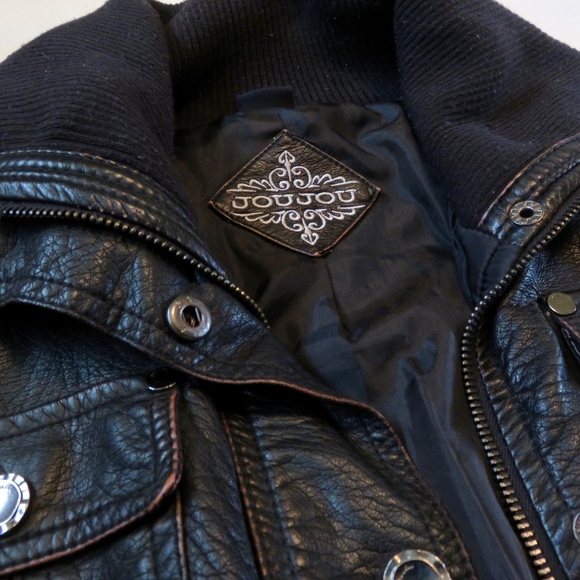 Faux Black Leather Jacket w/ Zippers/Pockets - Picture 7 of 8